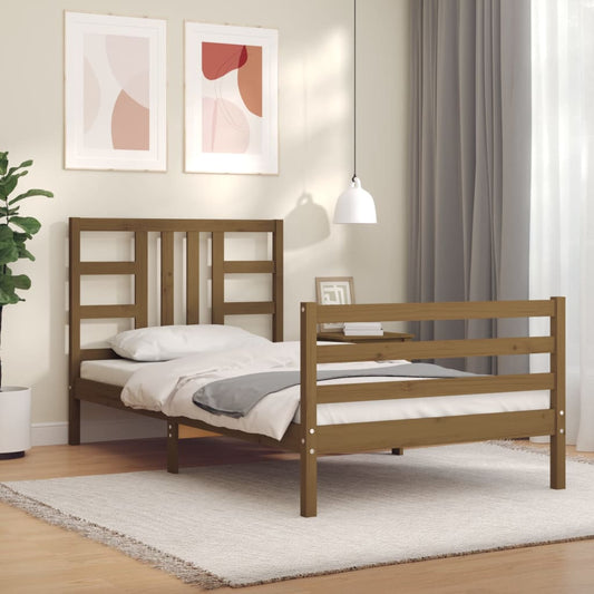 vidaXL Bed Frame with Headboard Honey Brown 100x200 cm Solid Wood