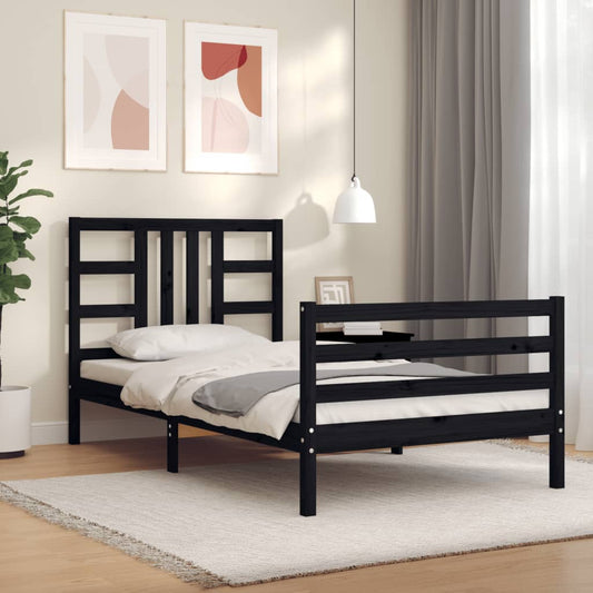 vidaXL Bed Frame with Headboard Black 100x200 cm Solid Wood