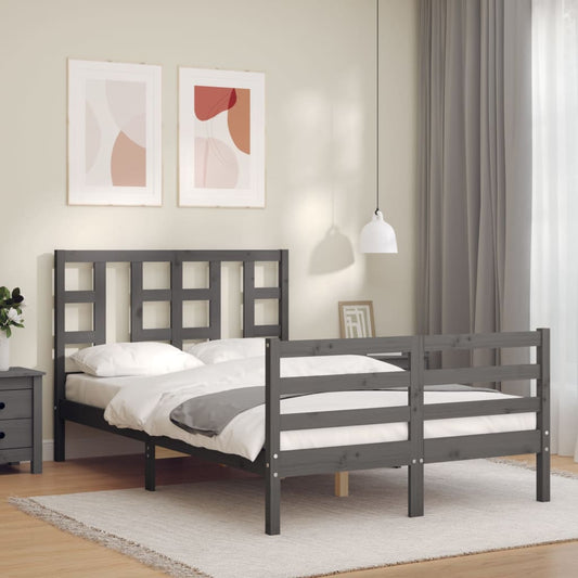 vidaXL Bed Frame with Headboard Grey 120x200 cm Solid Wood