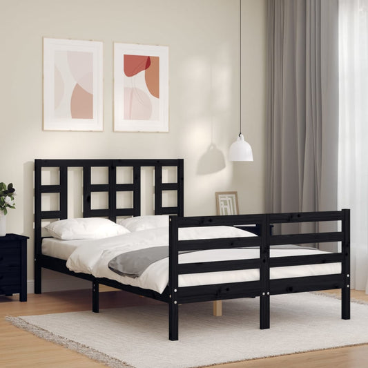 vidaXL Bed Frame with Headboard Black 120x200 cm Solid Wood