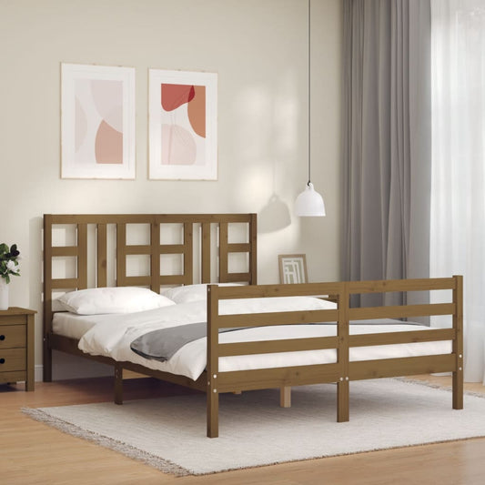 vidaXL Bed Frame with Headboard Honey Brown King Size Solid Wood