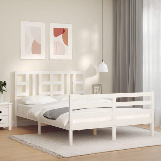 vidaXL Bed Frame with Headboard White 160x200 cm Solid Wood