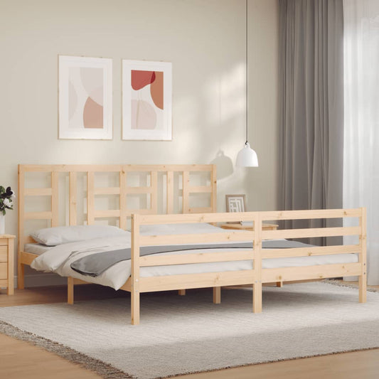 vidaXL Bed Frame with Headboard Super King Size Solid Wood