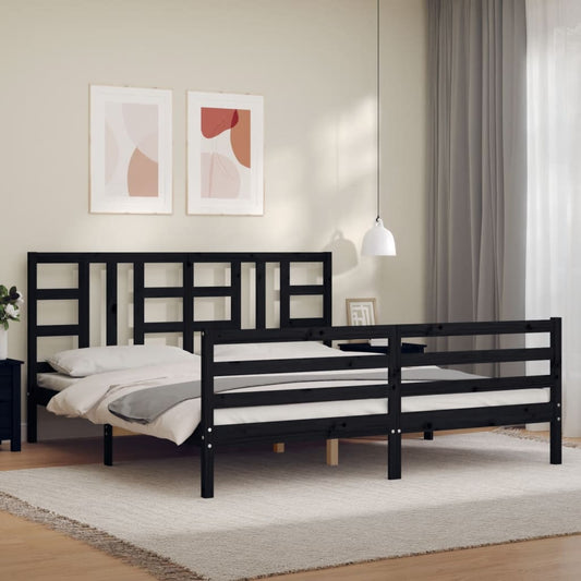 vidaXL Bed Frame with Headboard Black Super King Size Solid Wood
