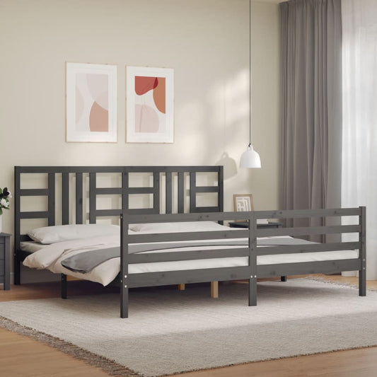 vidaXL Bed Frame with Headboard Grey 200x200 cm Solid Wood
