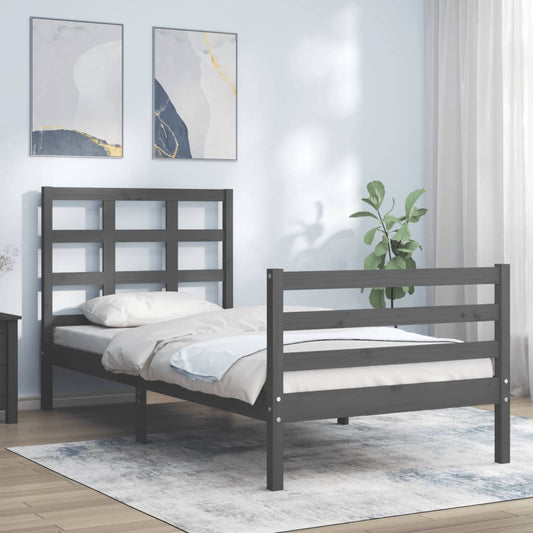 vidaXL Bed Frame with Headboard Grey Single Solid Wood