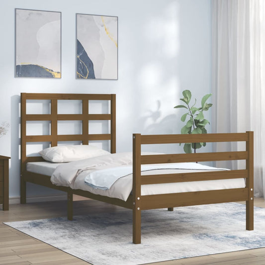 vidaXL Bed Frame with Headboard Honey Brown Single Solid Wood