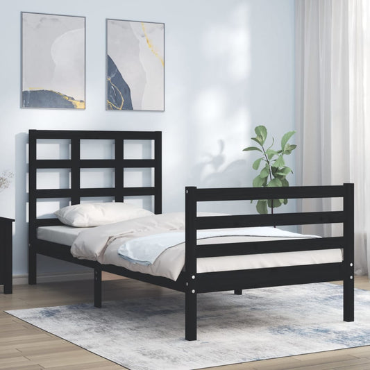 vidaXL Bed Frame with Headboard Black Single Solid Wood