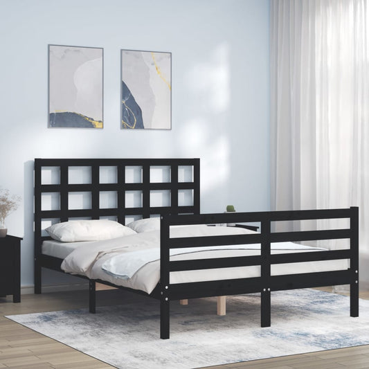 vidaXL Bed Frame with Headboard Black Small Double Solid Wood