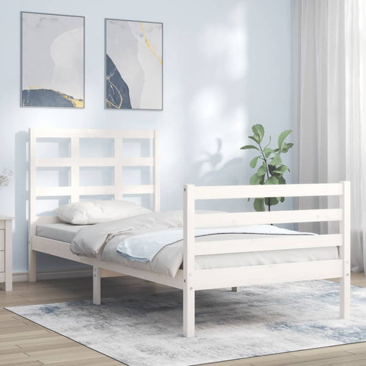 vidaXL Bed Frame with Headboard White 90x200 cm Solid Wood