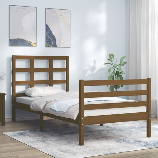 vidaXL Bed Frame with Headboard Honey Brown 100x200 cm Solid Wood