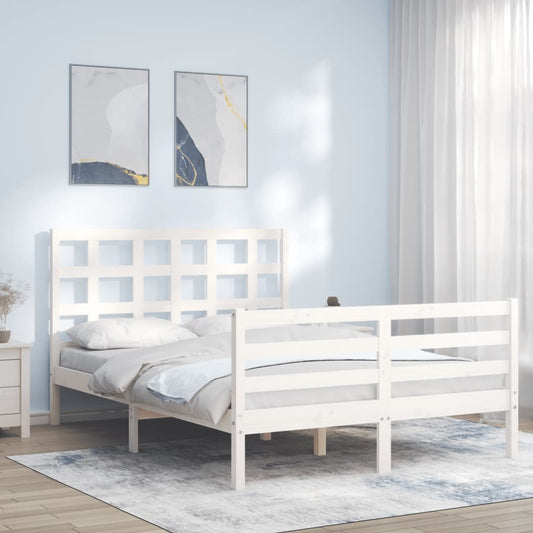 vidaXL Bed Frame with Headboard White 140x200 cm Solid Wood