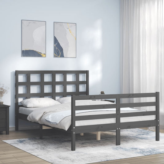 vidaXL Bed Frame with Headboard Grey 140x200 cm Solid Wood