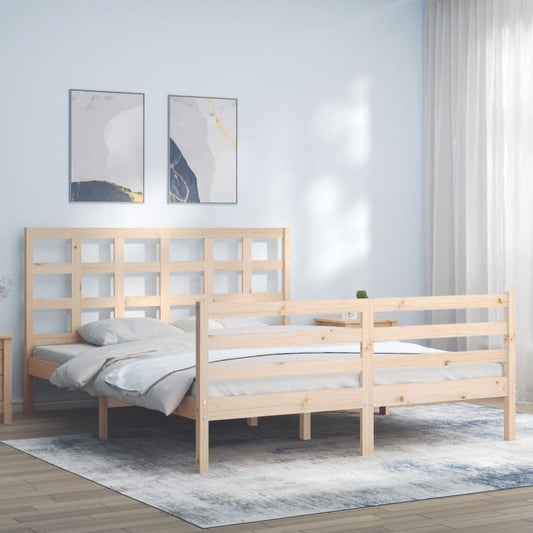 vidaXL Bed Frame with Headboard King Size Solid Wood
