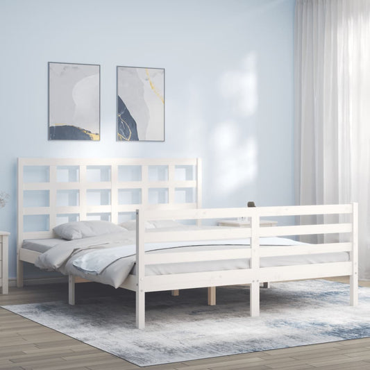 vidaXL Bed Frame with Headboard White 160x200 cm Solid Wood