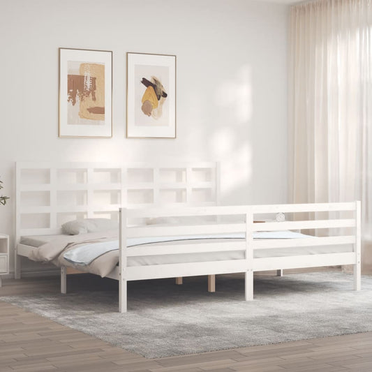 vidaXL Bed Frame with Headboard White Super King Size Solid Wood