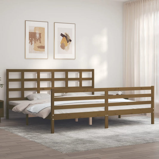 vidaXL Bed Frame with Headboard Honey Brown Super King Size Solid Wood