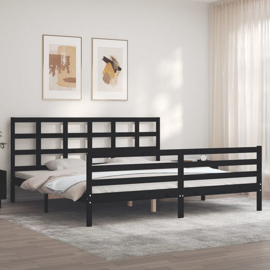 vidaXL Bed Frame with Headboard Black 200x200 cm Solid Wood