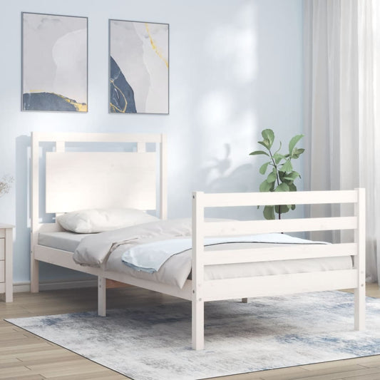 vidaXL Bed Frame with Headboard White Single Solid Wood