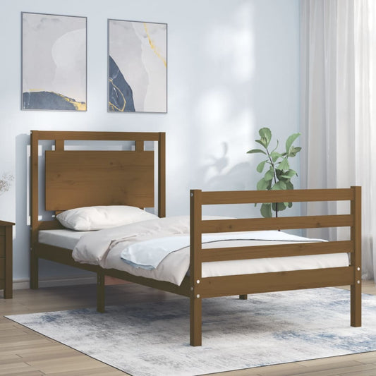 vidaXL Bed Frame with Headboard Honey Brown Single Solid Wood