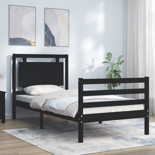 vidaXL Bed Frame with Headboard Black Single Solid Wood