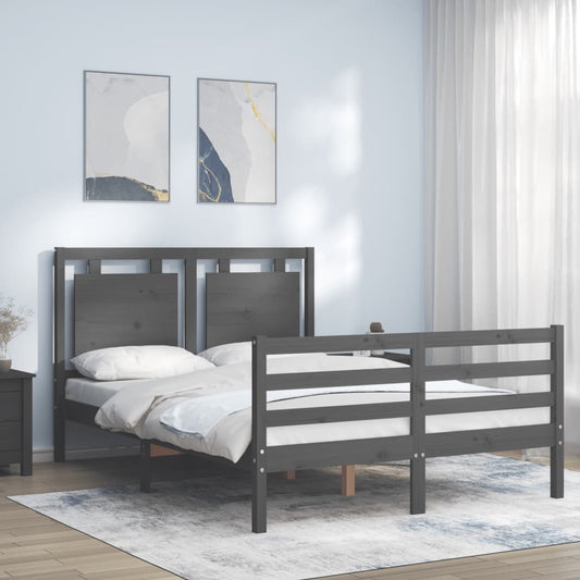 vidaXL Bed Frame with Headboard Grey Small Double Solid Wood