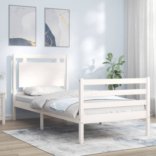 vidaXL Bed Frame with Headboard White 90x200 cm Solid Wood