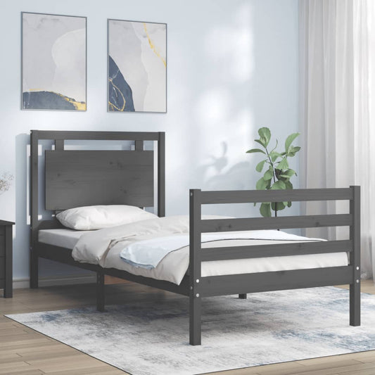 vidaXL Bed Frame with Headboard Grey 90x200 cm Solid Wood