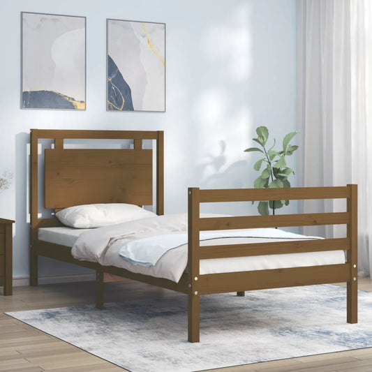 vidaXL Bed Frame with Headboard Honey Brown 100x200 cm Solid Wood