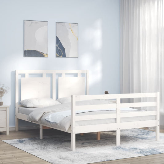 vidaXL Bed Frame with Headboard White 140x200 cm Solid Wood