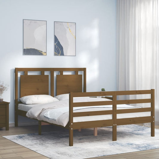 vidaXL Bed Frame with Headboard Honey Brown 140x200 cm Solid Wood