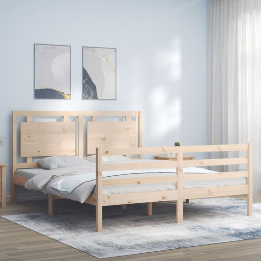 vidaXL Bed Frame with Headboard King Size Solid Wood