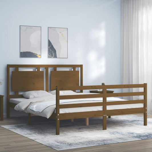 vidaXL Bed Frame with Headboard Honey Brown King Size Solid Wood