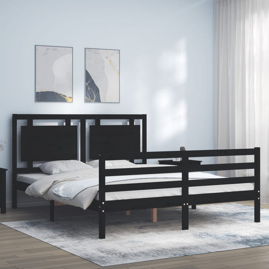 vidaXL Bed Frame with Headboard Black 160x200 cm Solid Wood