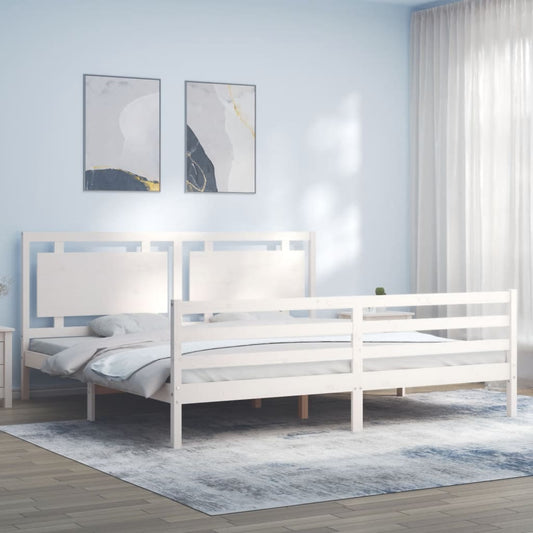 vidaXL Bed Frame with Headboard White Super King Size Solid Wood