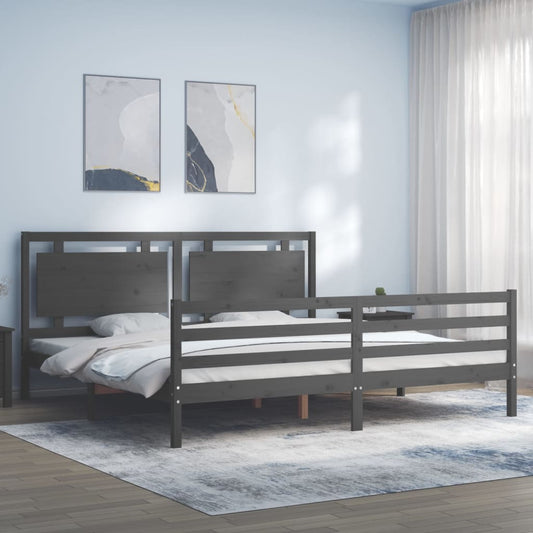 vidaXL Bed Frame with Headboard Grey 200x200 cm Solid Wood