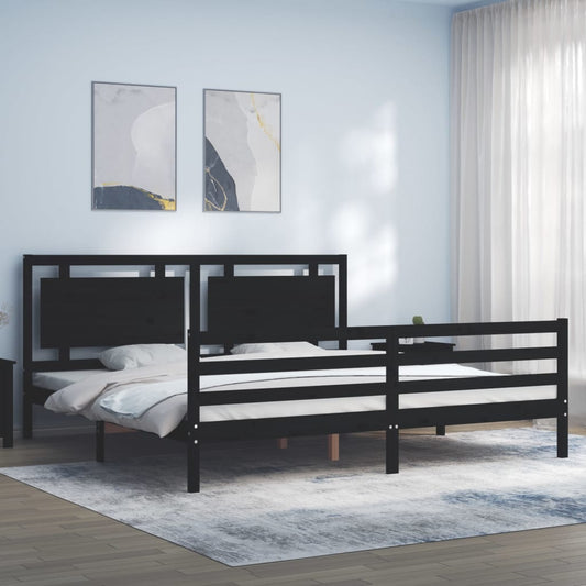 vidaXL Bed Frame with Headboard Black 200x200 cm Solid Wood