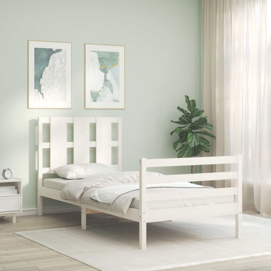 vidaXL Bed Frame with Headboard White Single Solid Wood