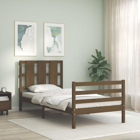 vidaXL Bed Frame with Headboard Honey Brown Single Solid Wood