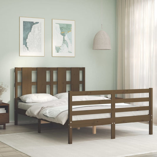 vidaXL Bed Frame with Headboard Honey Brown Small Double Solid Wood