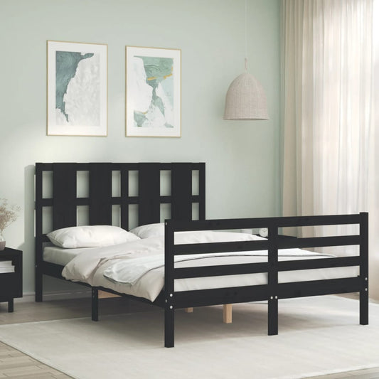 vidaXL Bed Frame with Headboard Black Small Double Solid Wood