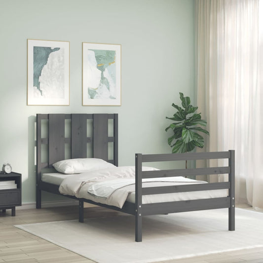 vidaXL Bed Frame with Headboard Grey 90x200 cm Solid Wood
