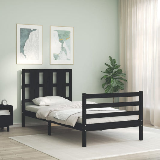 vidaXL Bed Frame with Headboard Black 90x200 cm Solid Wood