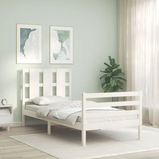 vidaXL Bed Frame with Headboard White 100x200 cm Solid Wood
