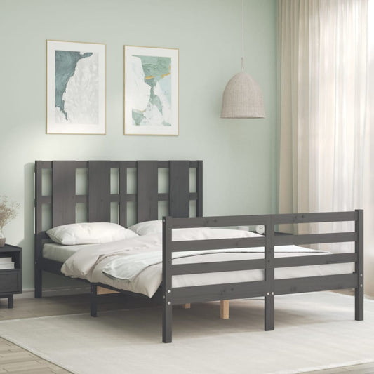 vidaXL Bed Frame with Headboard Grey 120x200 cm Solid Wood