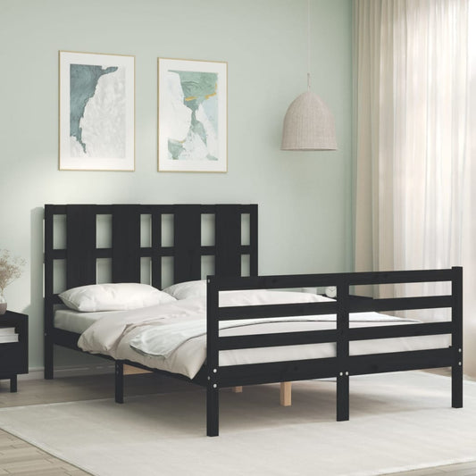 vidaXL Bed Frame with Headboard Black 140x200 cm Solid Wood