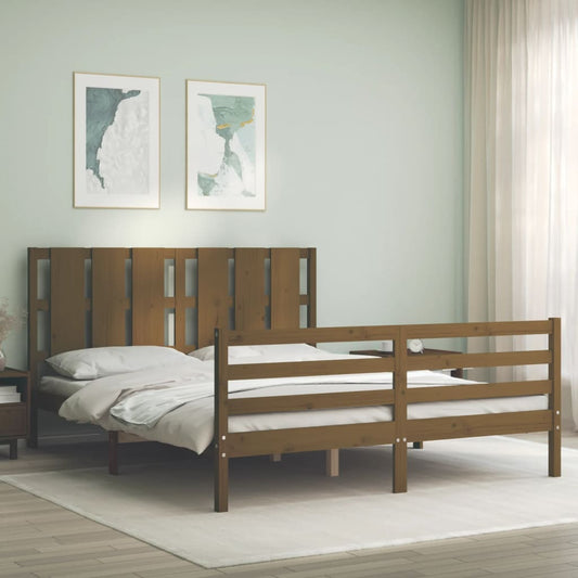 vidaXL Bed Frame with Headboard Honey Brown King Size Solid Wood