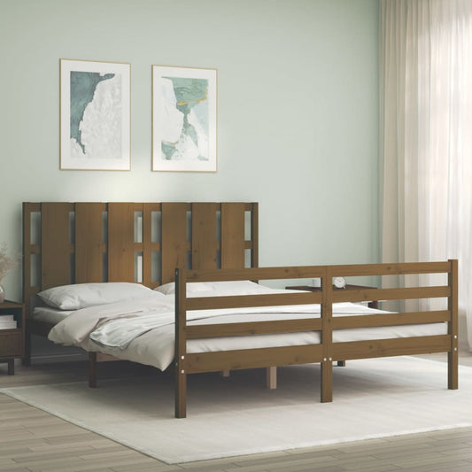 vidaXL Bed Frame with Headboard Honey Brown 160x200 cm Solid Wood