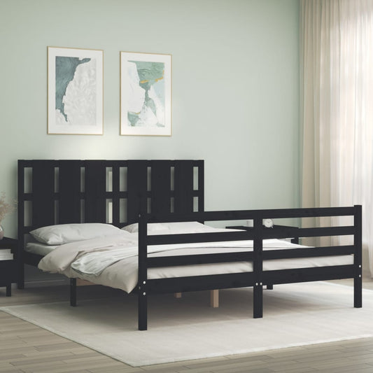vidaXL Bed Frame with Headboard Black 160x200 cm Solid Wood