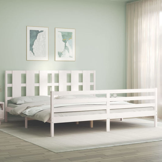 vidaXL Bed Frame with Headboard White Super King Size Solid Wood